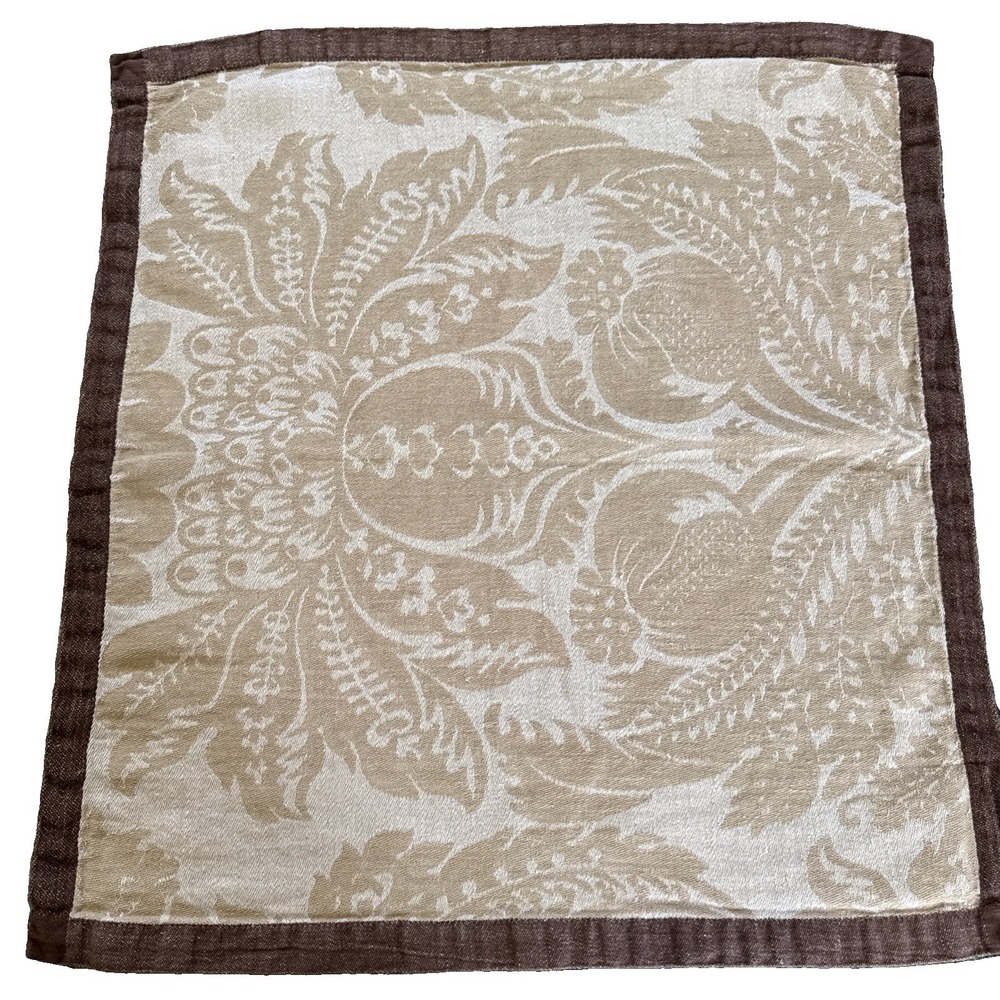 WILLIAMS SONOMA Alba Jacquard OTTON COTTON LINEN GREEN BROWN SET OF 8 Floral